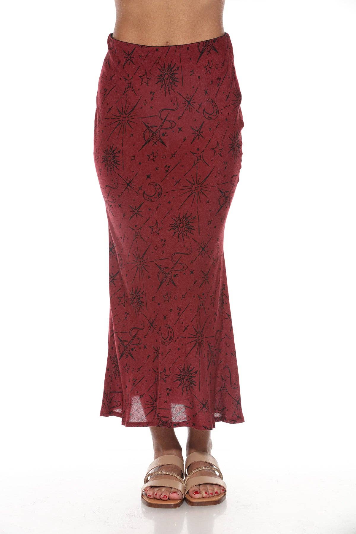Celestial Maroon Midi Skirt