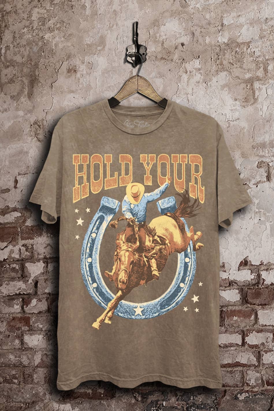 Hold Your Horses Mocha Mineral Wash Graphic Tee