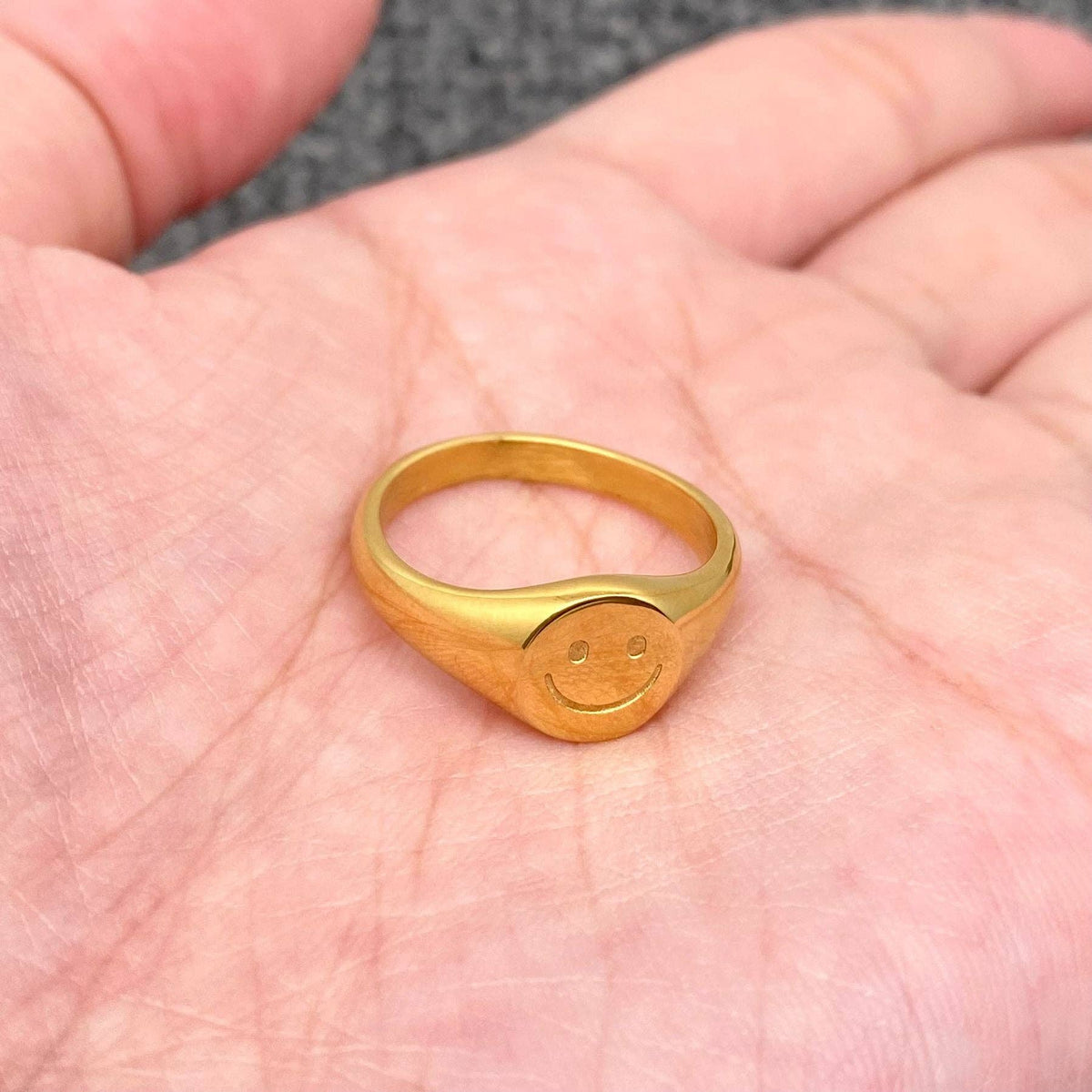 Medium 18K Gold Plated Stainless Steel Smiley Face Ring