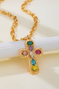 Multi-Colored Crystal Cross Necklace