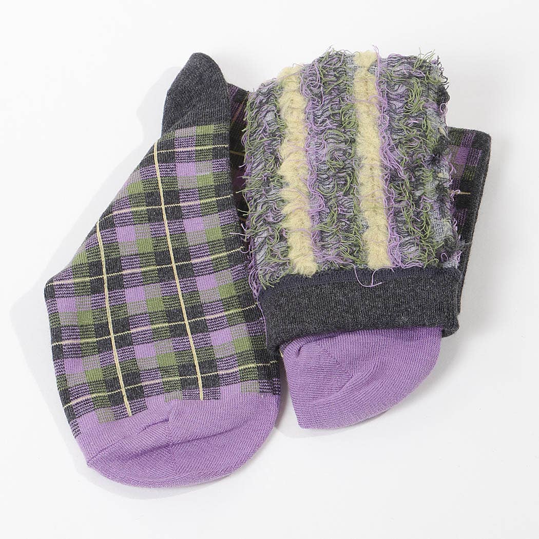 Plaid Crew Socks + Purple