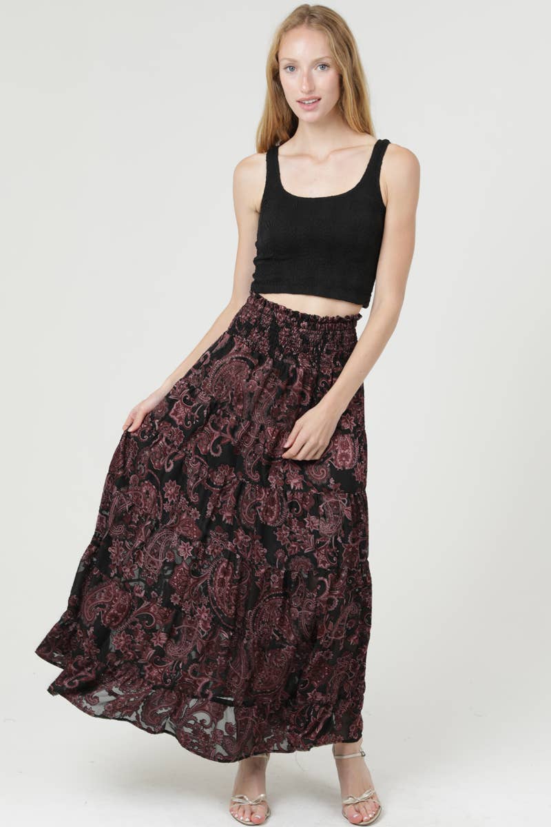 Bethany Black & Wine Paisley Maxi Skirt