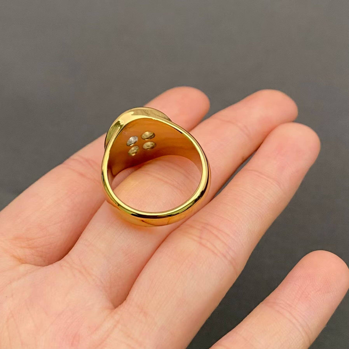 Two Tone Button 18K GP Ring