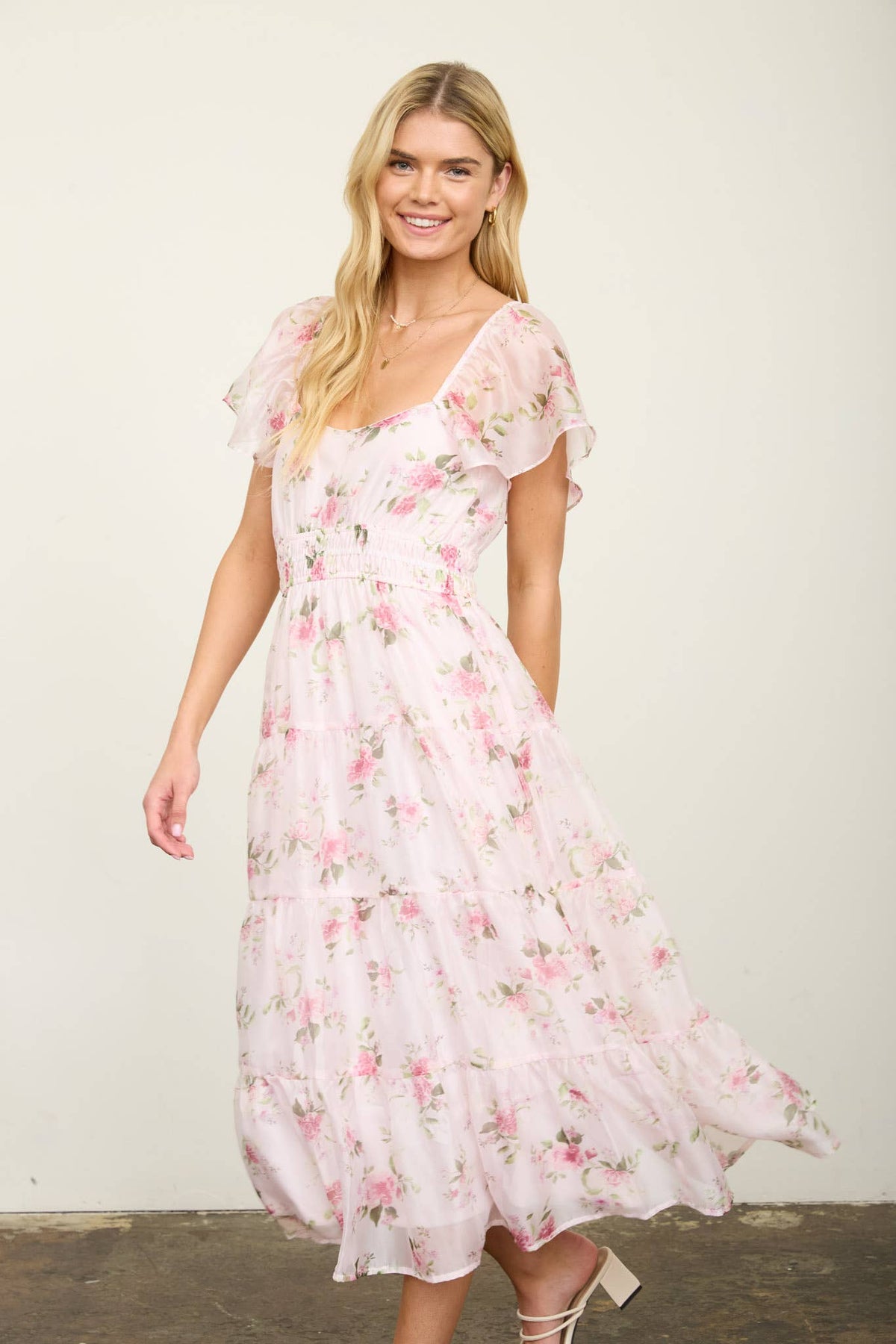 Princess Pink Floral Midi Dress