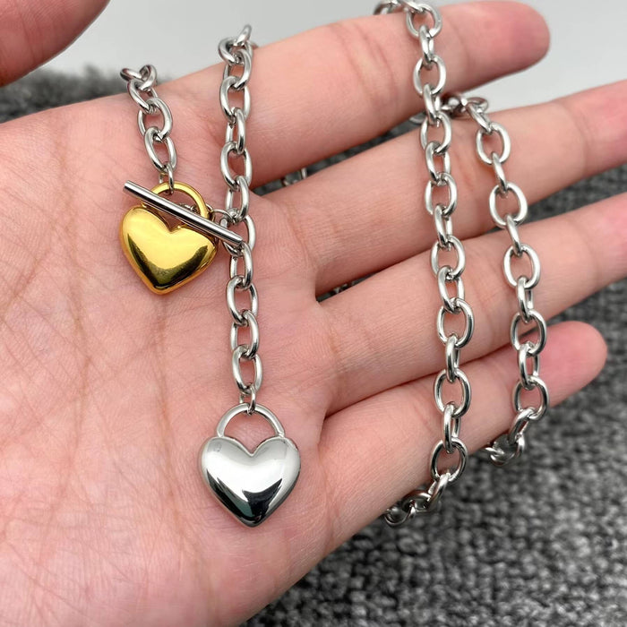 Two Tone Heart Y Necklace