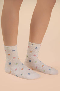 Floral Printed Textures Crew Socks: BLUSH