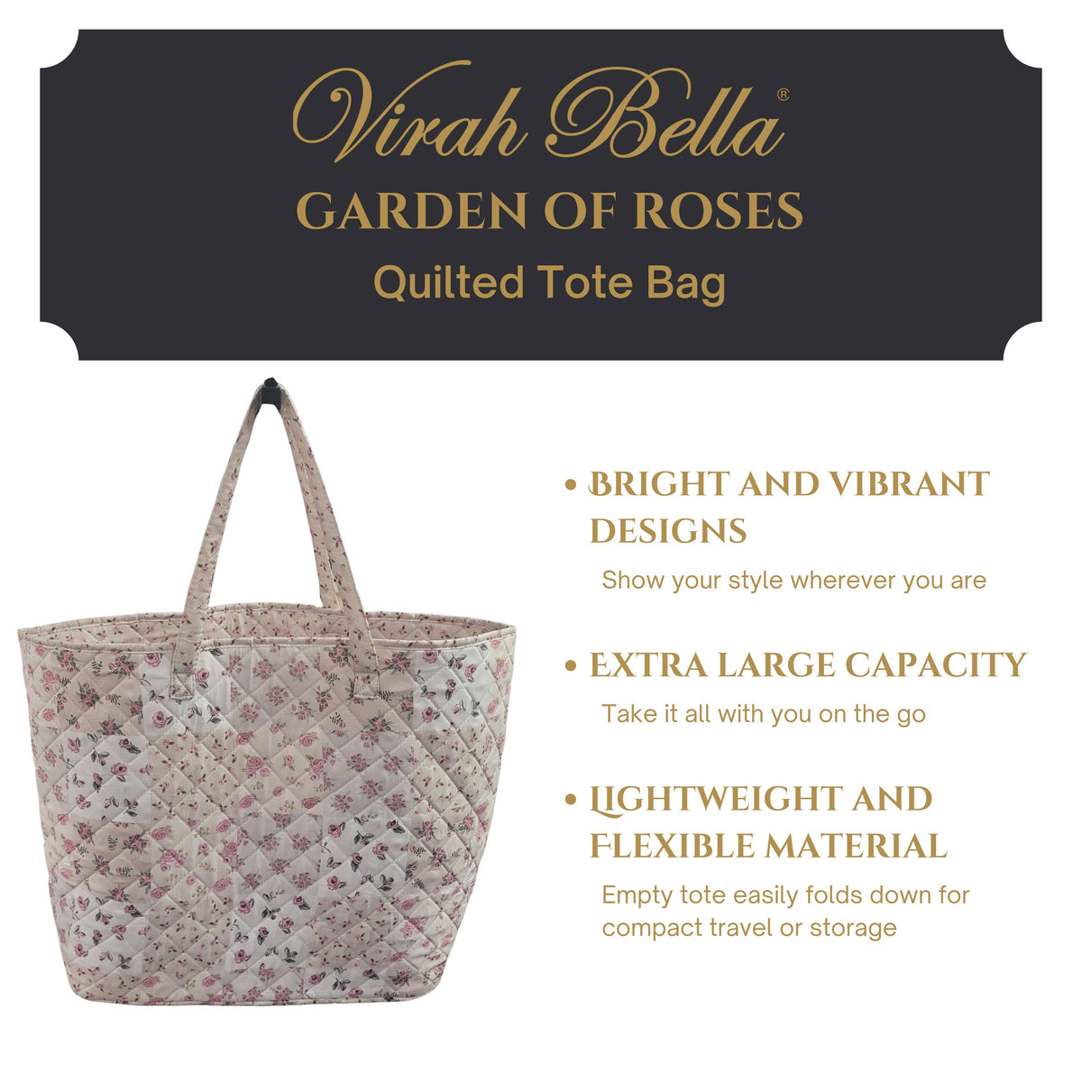 "Garden of Roses" Designer Quilted Tote Bag