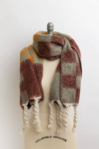 Oversized Checkered Scarf + Rust/Yellow