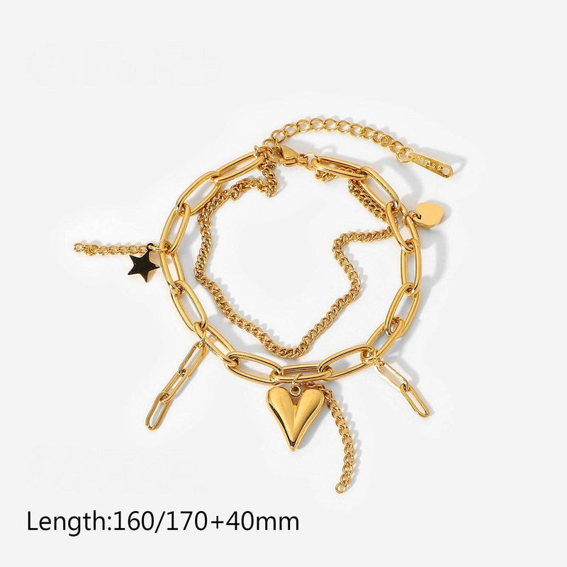 Star Heart-shaped Pendant Gold Plated Bracelet