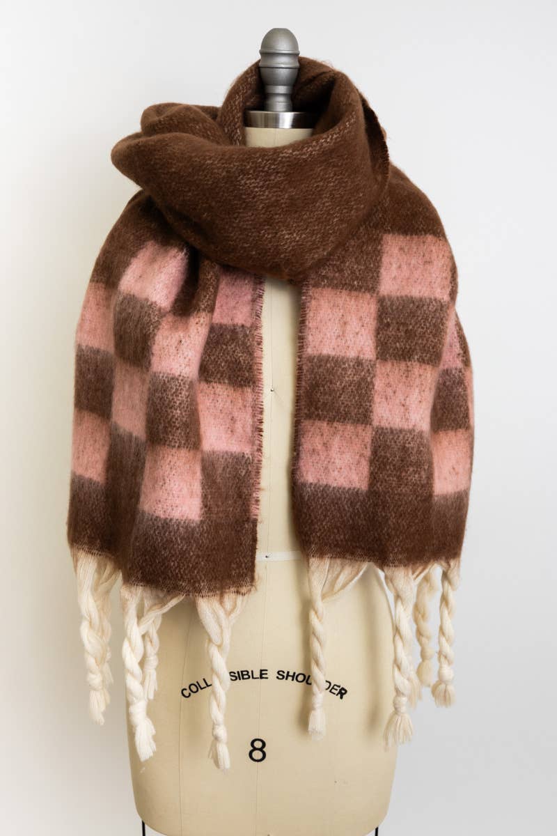 Chunky Checkered Scarf + Brown