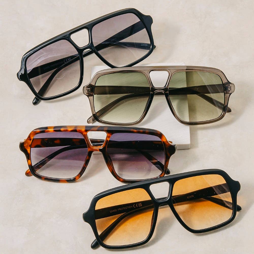 Large Acetate Frame Retro Aviator Sunglasses