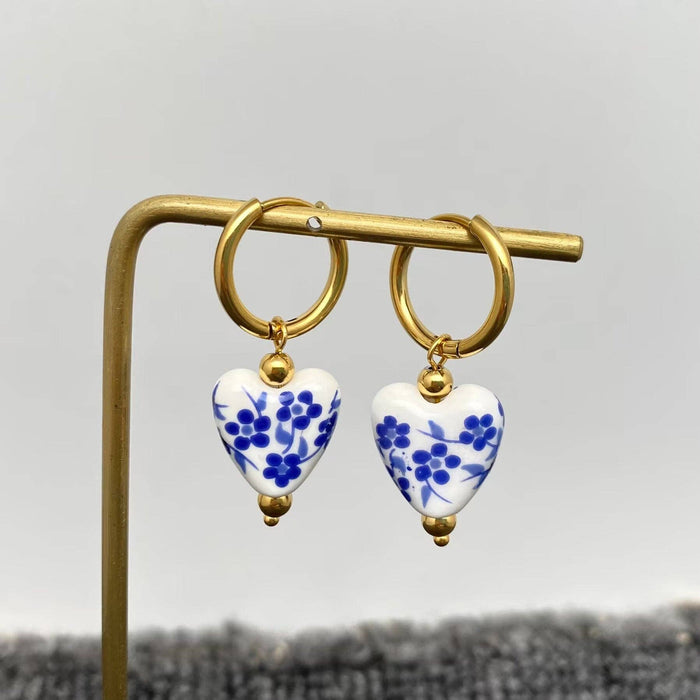 18K Gold Plated Porcelain Heart Earrings