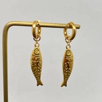 Fish Charm 18K Gold Plated Huggie Earrings