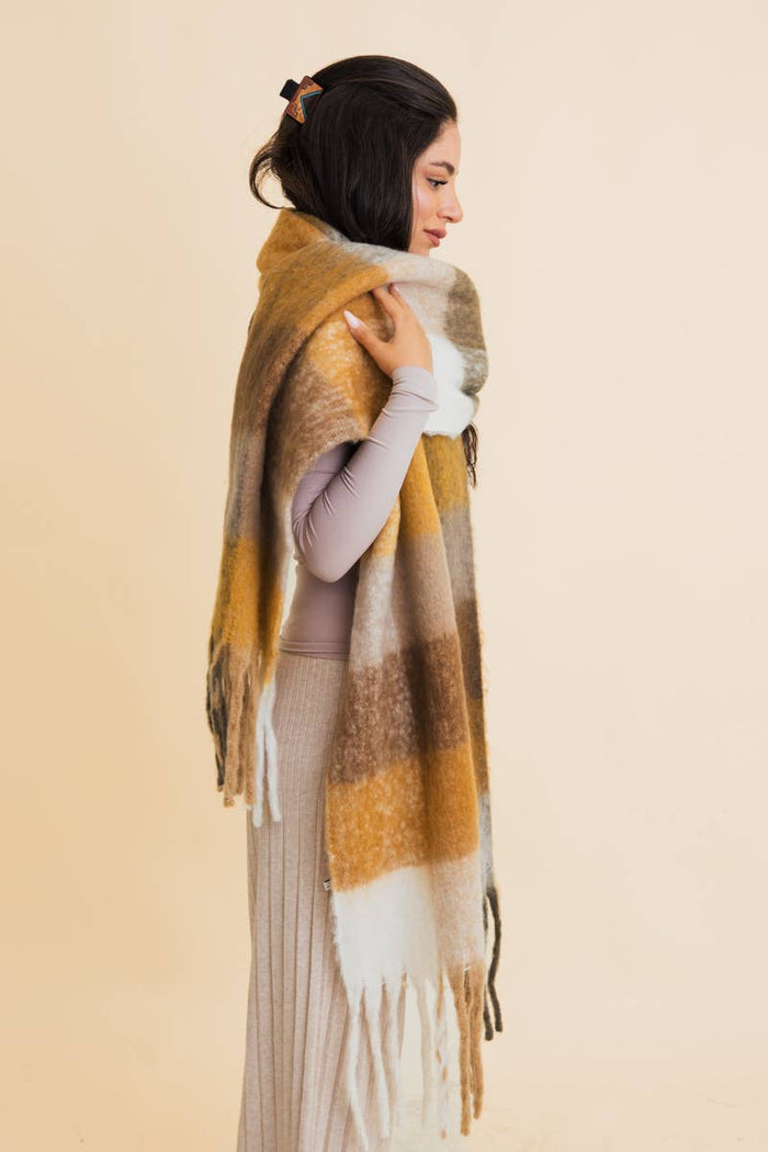 Oversized Fringe Scarf + Mustard