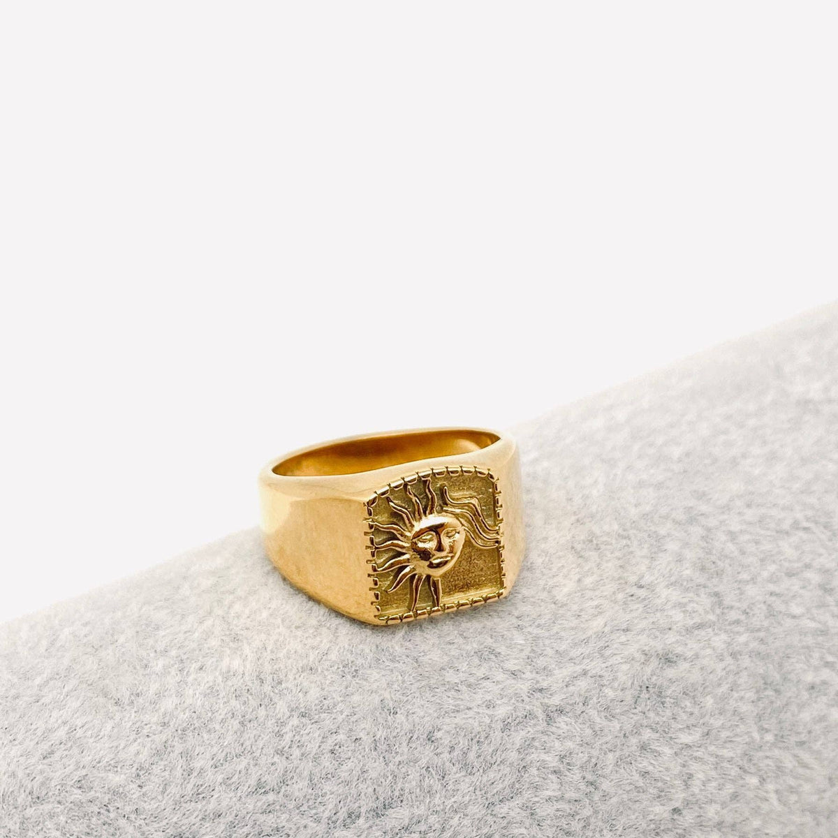 Chunky Signet 18K Gold Plated Sun Ring