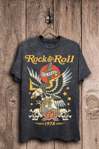 Rock & Roll Eagle Tattoo Black Mineral Wash Graphic Tee