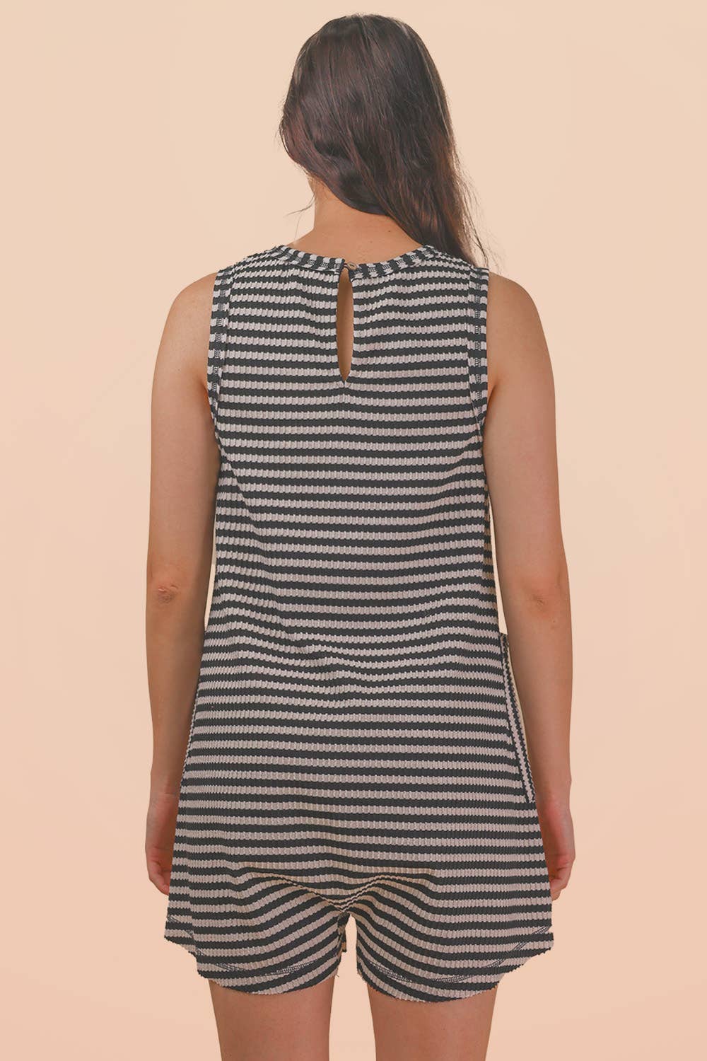 580 B&W Striped Casual Romper