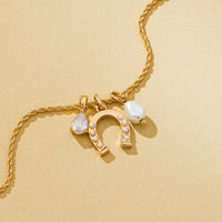 Pave Horseshoe & Pearl Drop Charm Necklace