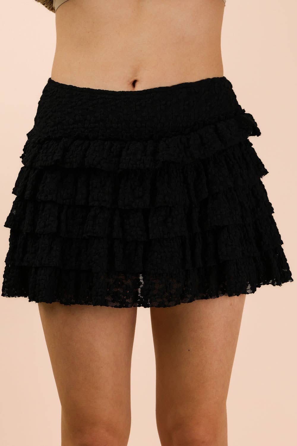 Tumbleweed Lace Mini Skirt W/ Inner Shorts Black