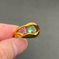 Pink & Green Stone Hollow 18K Gold Plated Ring