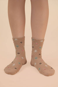 Floral Printed Textures Crew Socks: BLUSH