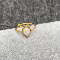18K Gold Plated Adjustable Ring White Teardrop
