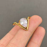 Zircon V Stacking Ring 18K Gold Plated SS Ring