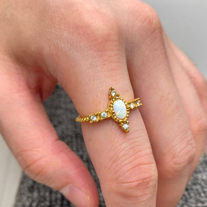 Inlaid CZ & Opal 18K Gold Plated Ring