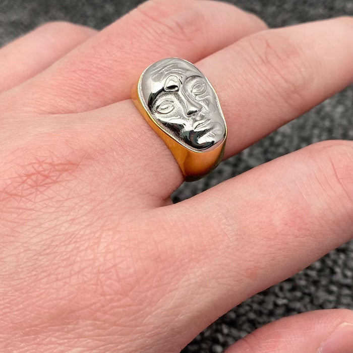 18K Gold Plated Two Tone Face Ring Size 6