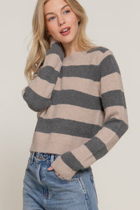 90s Vibe Striped Sweater in Grey