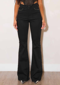 Black High-Rise Flares w/ Studs