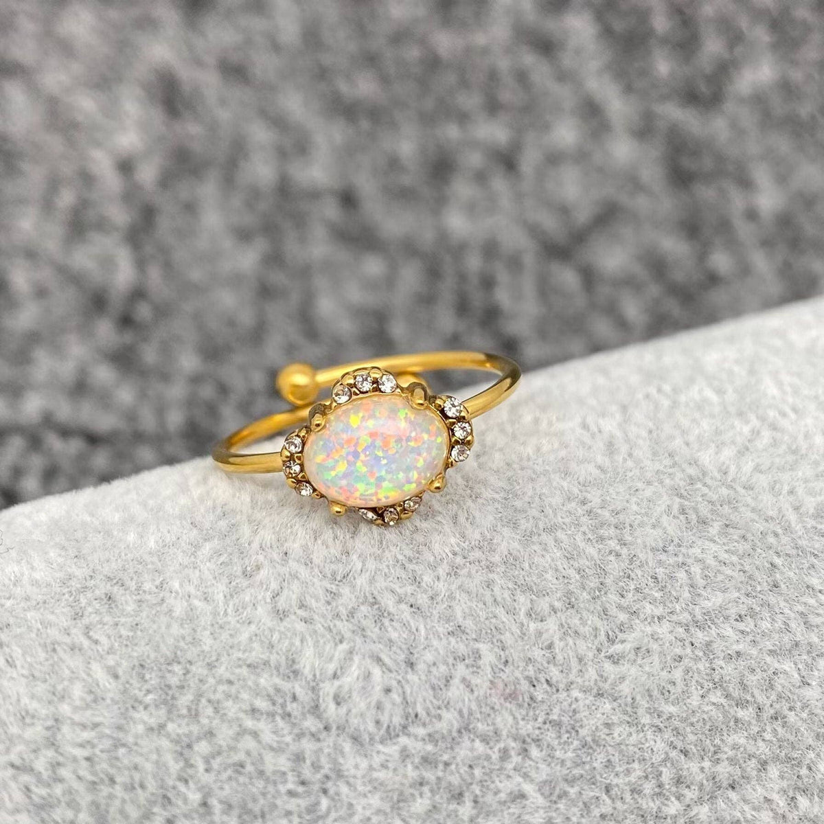 Lucky Opal 18K Gold Plated Adjustable Ring White Oval