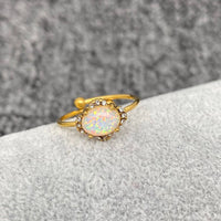 Lucky Opal 18K Gold Plated Adjustable Ring White Oval