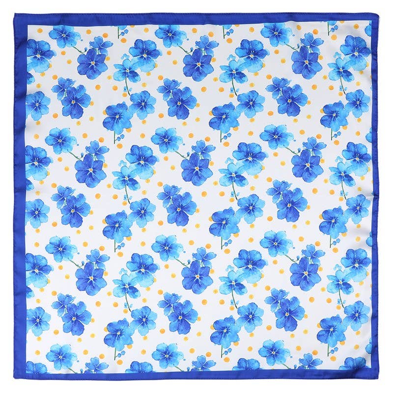 Blue Floral Silk Finish Bandana Scarf