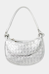 Silver Weaved Crescent Shoulder Bag