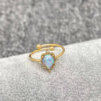 Lucky Opal 18K Gold Plated Adjustable Ring Blue Teardrop
