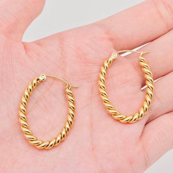 Twisted Oval 18K Gold Plated Hoop Earrings
