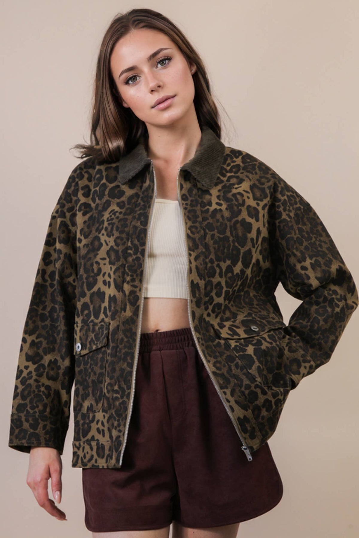 Leopard Washed Twill Cotton Jacket