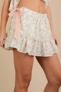 Floral Mini Skirt w/ Shorts in Blush