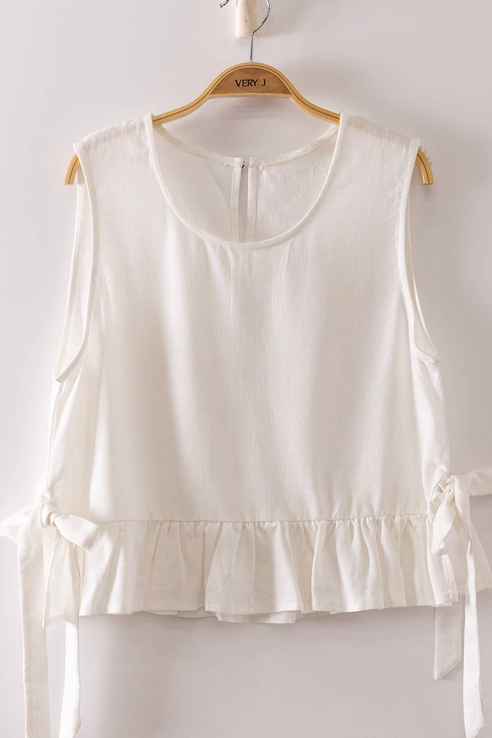 Bella White Ruffle Hem Top