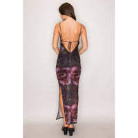 Black & Pink Low Back Mesh Maxi Dress