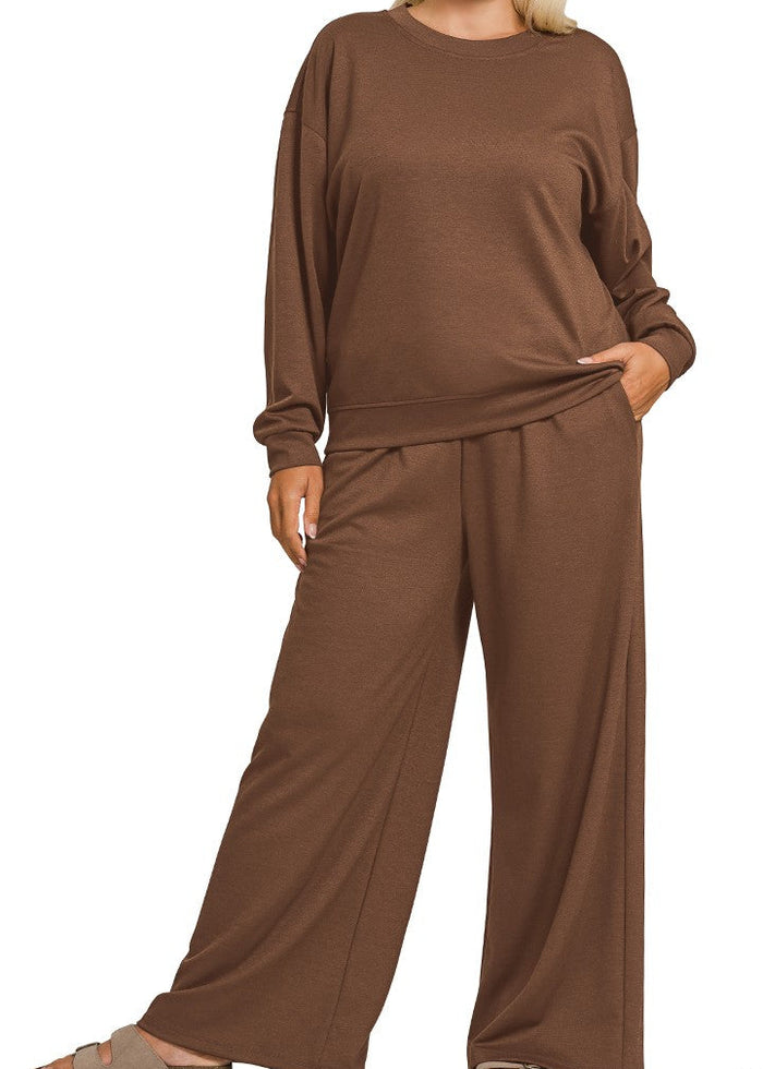 Comfiest Sweat Set Ever Plus* + Brown