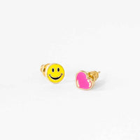 Happy Face And Heart Earrings - 580 Threads