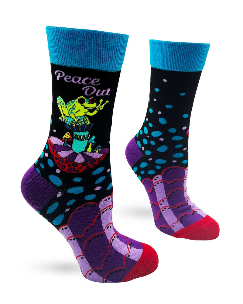 Peace Out Frog Women's Novelty Crew Socks