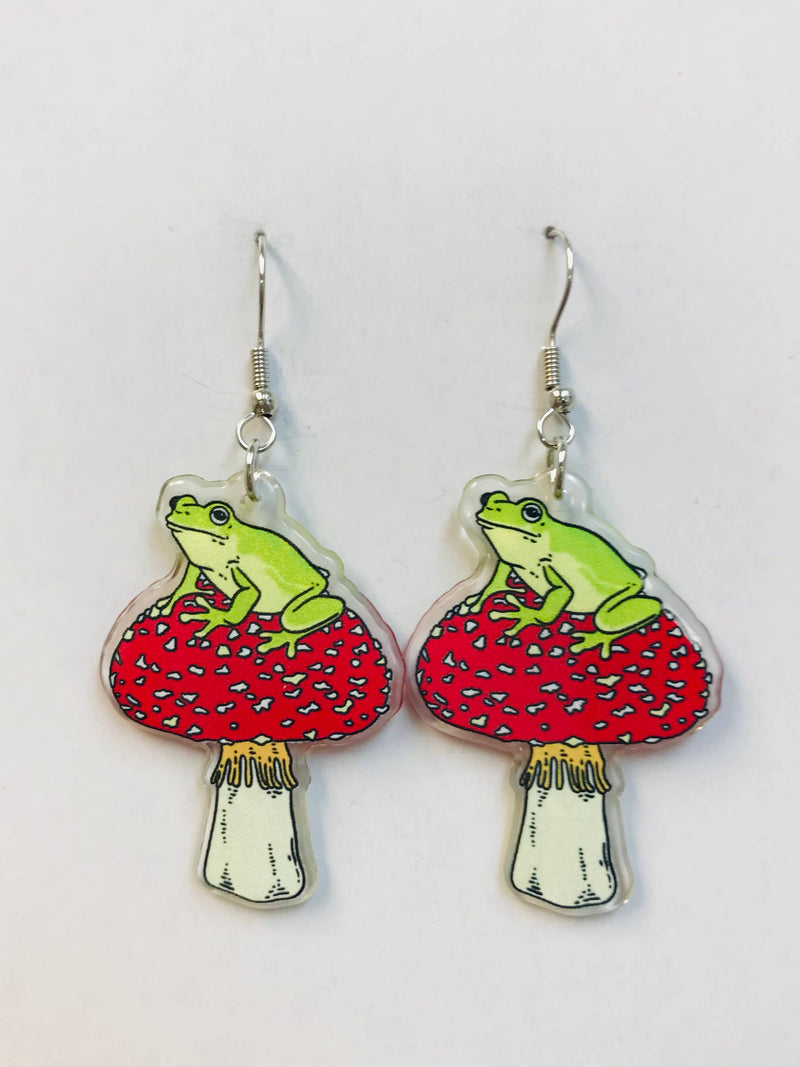 frog on a toadstool earrings